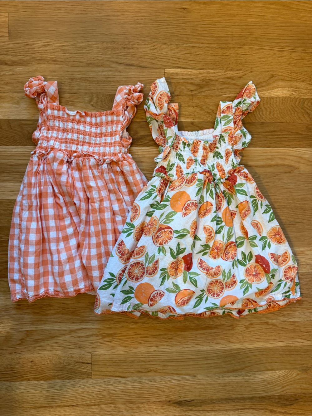Sigrid Olsen Orange Gingham & Citrus Smocked Sun Dresses